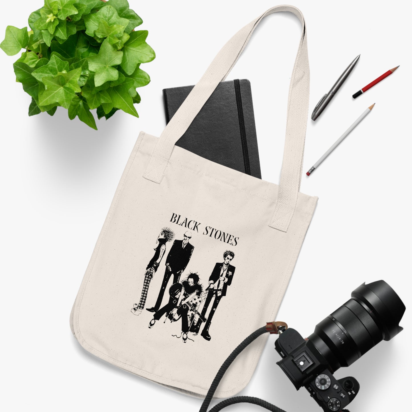 Nana Inspired Organic Tote Bag, Black Stones Tote Bag, Eco-Friendly